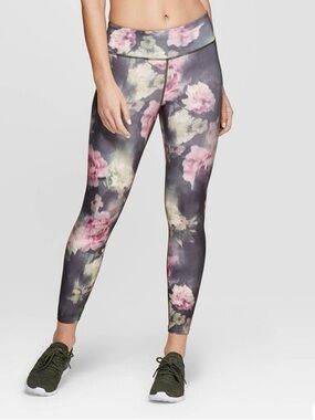 {JoyLab} Green Pink Floral Mid to High Rise Ankle Skinny Yoga Leggings WAP86